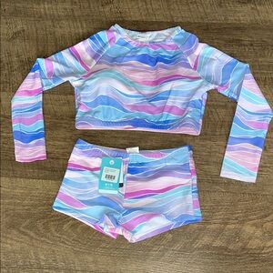 Snapperrock Colorful Wave Pattern Kids Swim Set